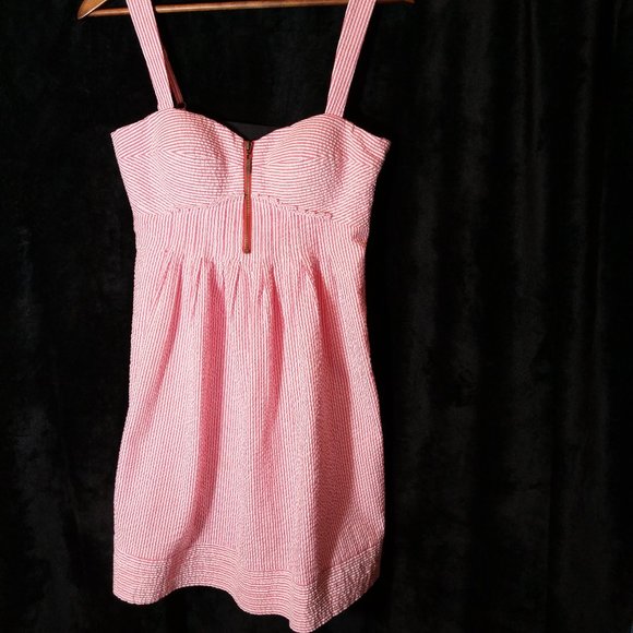 Pink White Corset Baby Doll Seersucker Dress Sz 8